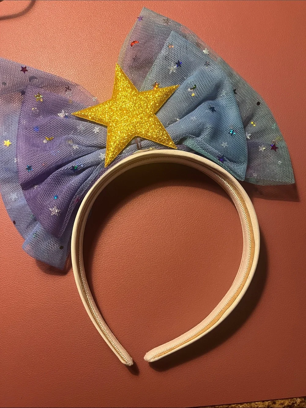 Glitter Star Bow Headband in Purple & Blue lights up